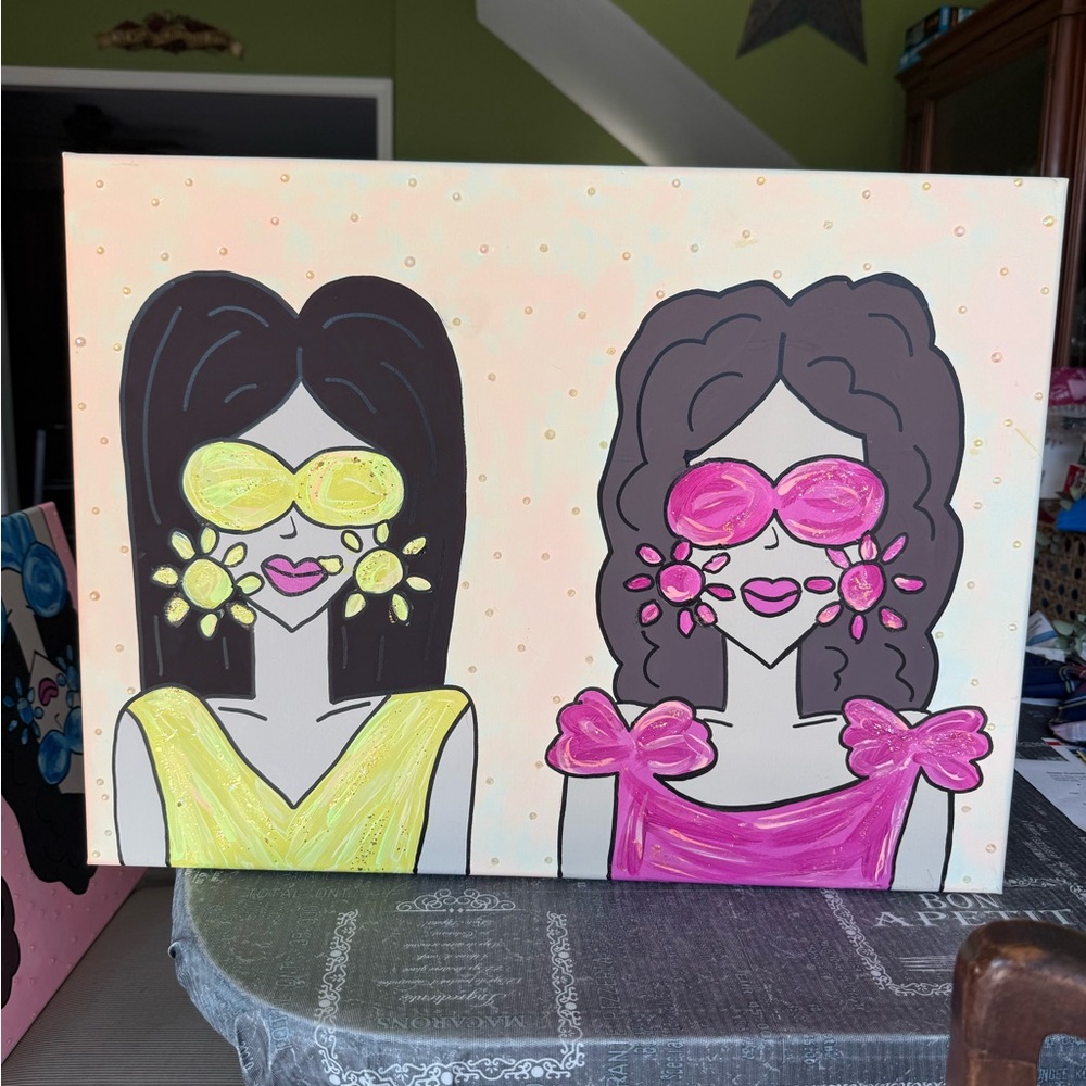 Vibrant Pop Art Canvas with Yellow and Pink Accents